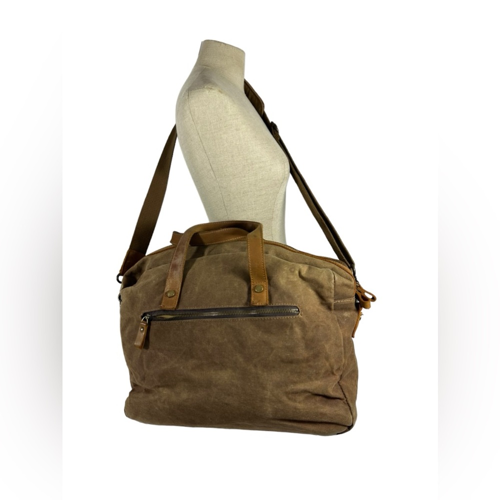 Genuine NUBILY tan canvas and leather messenger bag crossbody